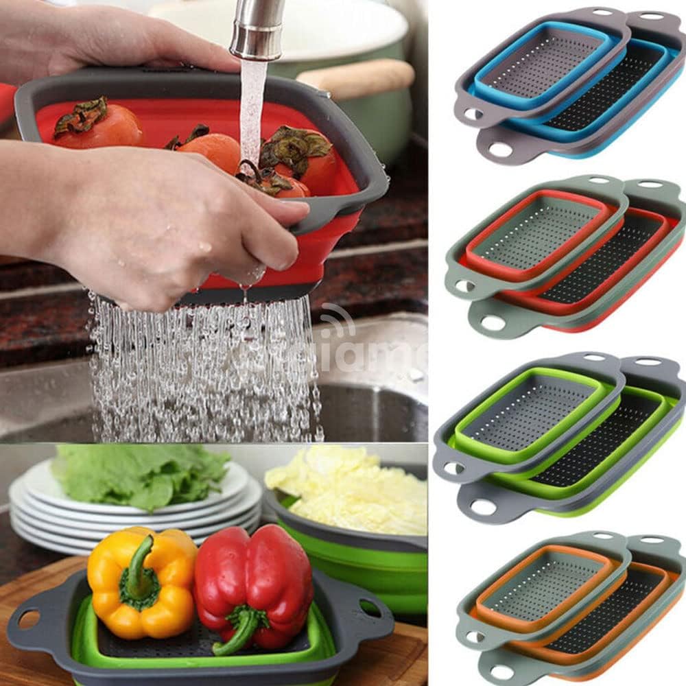 SET COLADOR PLEGABLE DE SILICONA PARA COCINA